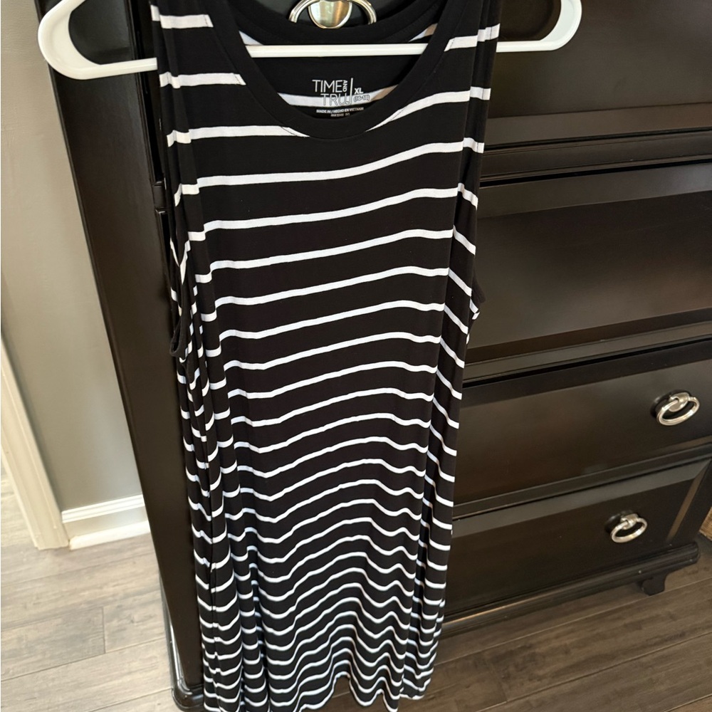 Time and Tru Black and White Striped Midi Dress